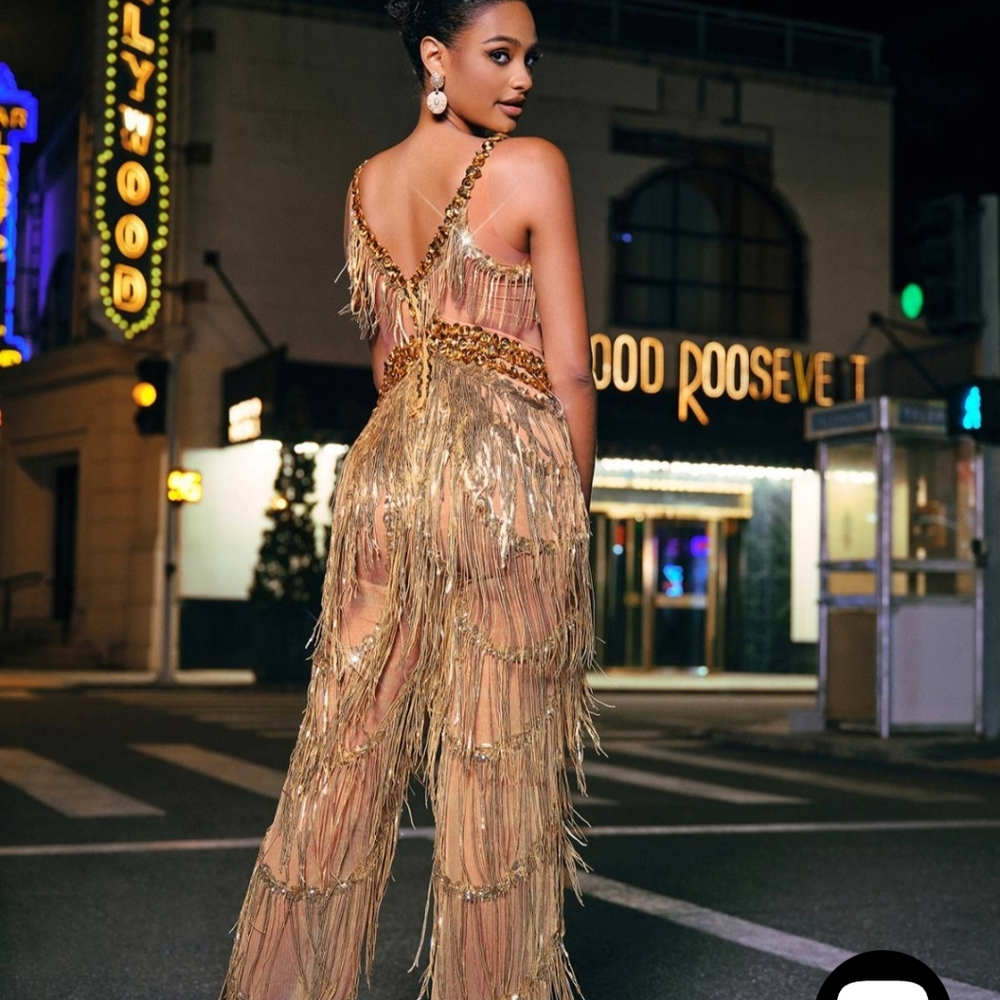 Elegant Gold Jumpsuit Size LARGE 8-10